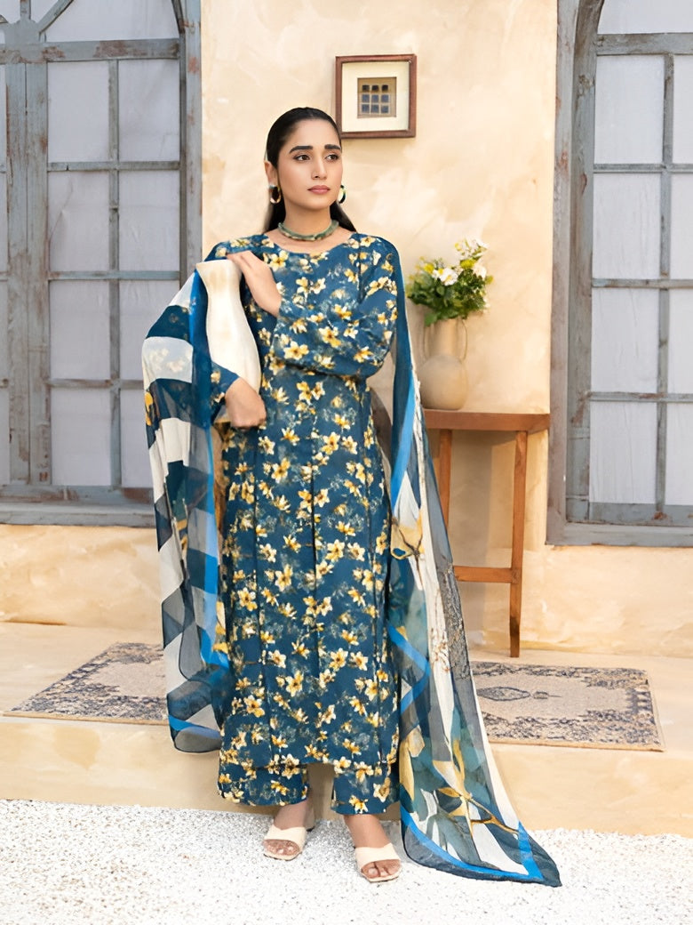 Floral printed summer lawn suit by Bunaaz – view 2