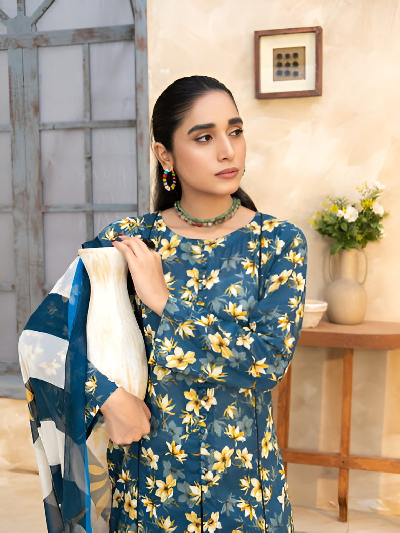 Floral printed summer lawn suit by Bunaaz – view 4