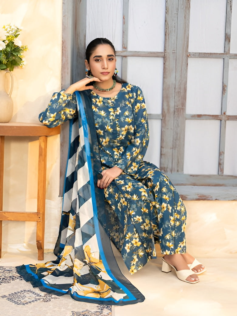 Floral printed summer lawn suit by Bunaaz – view 7