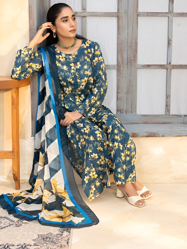 Floral printed summer lawn suit by Bunaaz – view 6